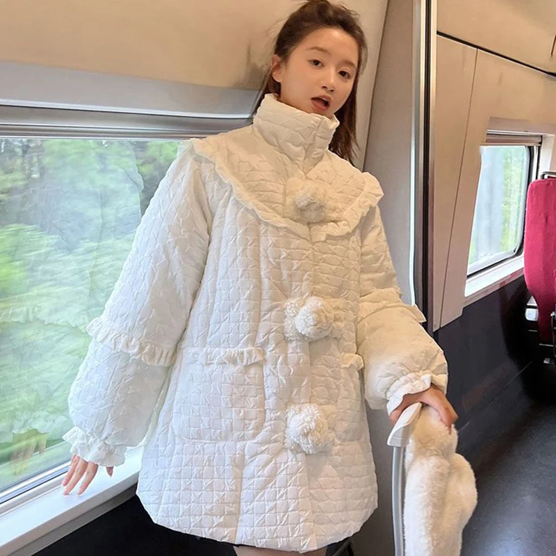 2023 Winter Women Loose Cotton Coat Sweet Elegant Fashion Casual Simplicity Thicken Parkas Female Korean Warm New Jacket