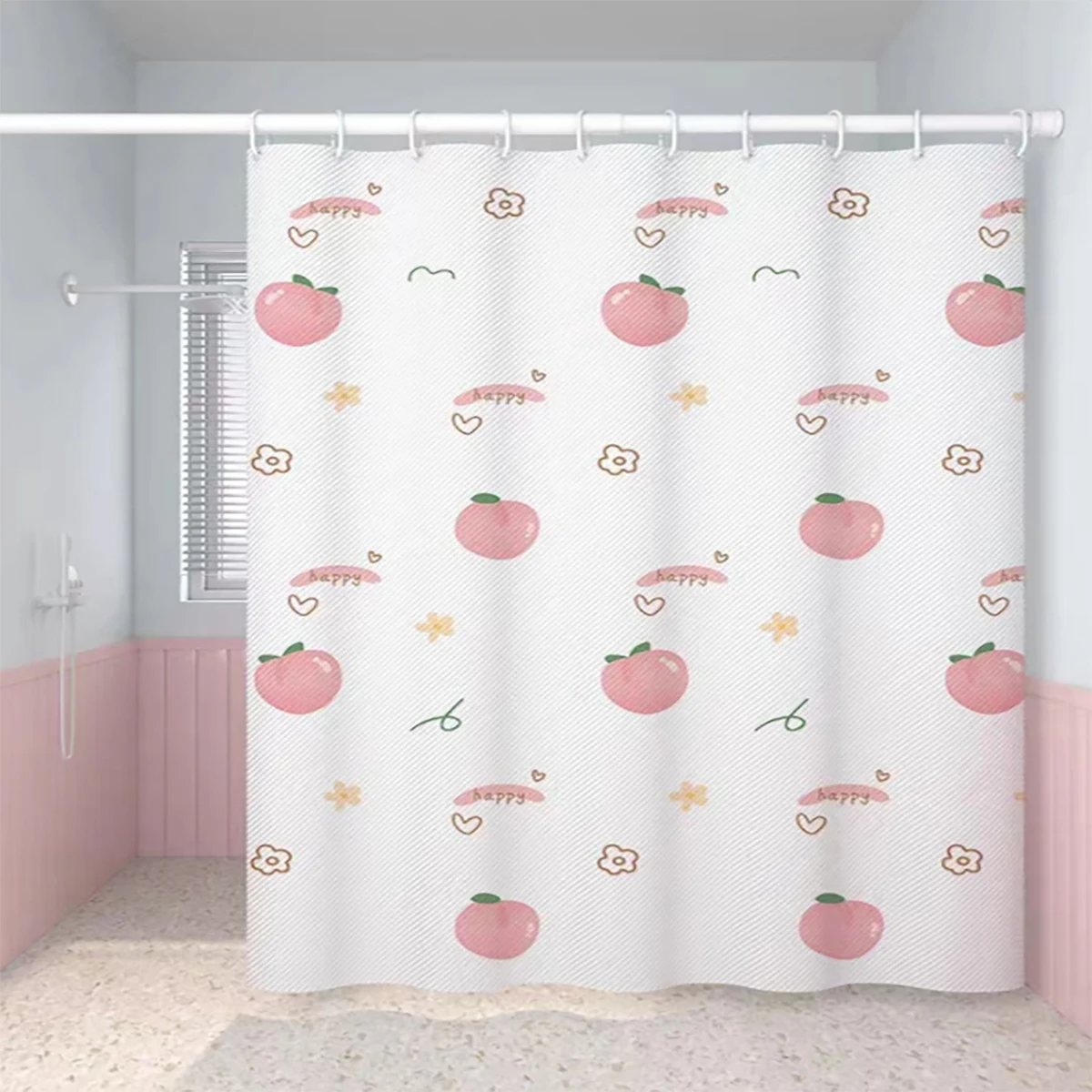 1 pc peach patterned polyester material shower curtain waterproof fabric, thickened anti mold partition curtain for bathroom