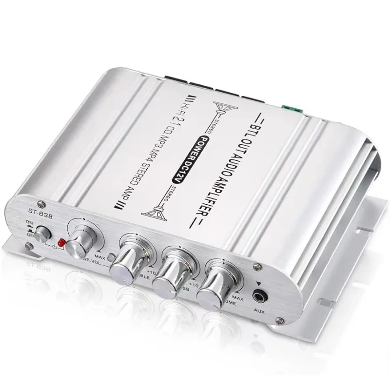 

2.1 Channel Mini Amplifier Aluminum Alloy for Home Car ST838 With Subwoofer Output 12V Power Supply HiFi Amplifier