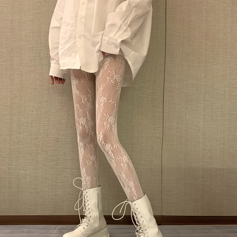Sexy Hollow out Lace Tights Women's Spring Autumn Thin Elastic Slimming Footless Stockings Long Pants Thin Material Online Ex...