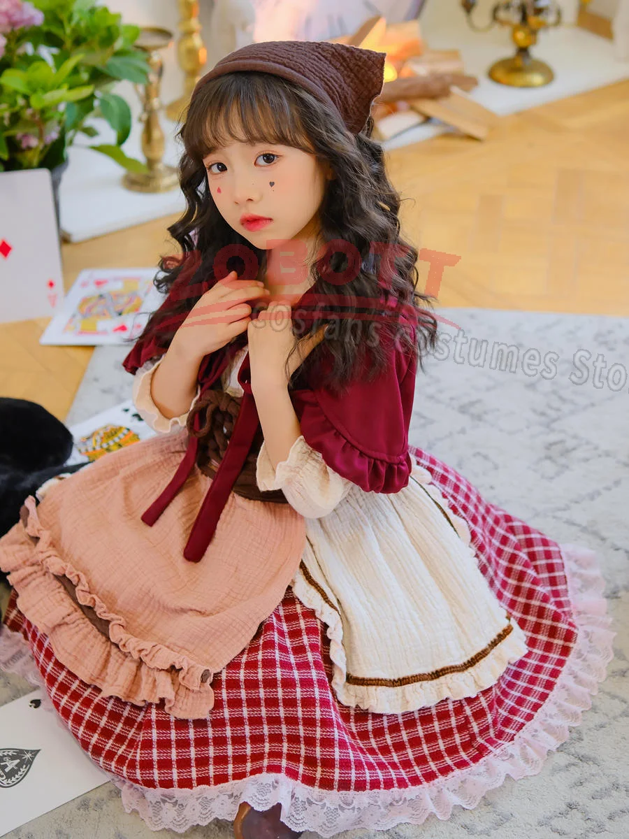 

НОВЫЙ костюм Красной Шапочки для девочек в стиле ретро, Лолита, прерия для девочек, модное праздничное платье для косплея, карнавал, Хэллоуин