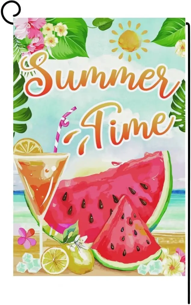 Hello Summer Watermelon Garden Flag Double Sided Fruit Cool Summer Yard Flag Seasonal Holiday Outdoor Outside Decoration 12x yyi