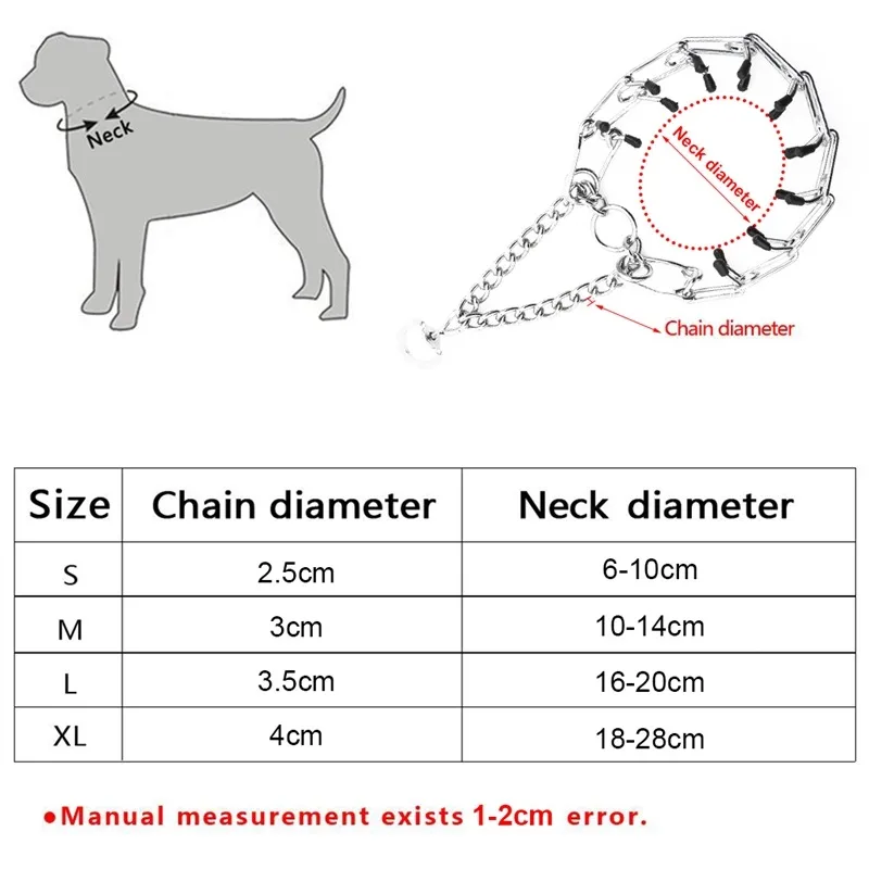 개 당김 방지 훈련 칼라 조정 가능한 멀티 사이즈 다리미, 크롬 프롱 훈련 초크 핀치, 고무 팁, 애완 동물 공급