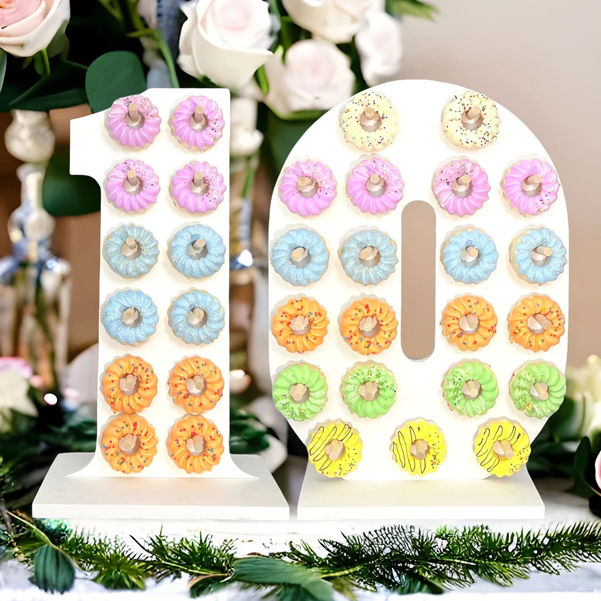 Drewniany stojak na pączki Słodki wózek Pączek Impreza Rustykalny wystrój stołu weselnego Pączek Przyjęcie urodzinowe Cukierki Bar Baby Shower Decor
