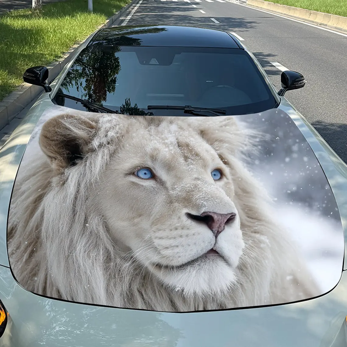 

Car Decals Blue - Eyed White Lion Car Hood Sticker, Waterproof Self - Adhesive Vinyl Graphics Decals, Decorative Protective & Sc