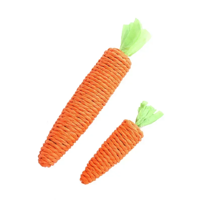 Safe Funny Soft Handmade Woven Paper Rope Carrot Cat Toy Squeaky Molar Stick Self Play Relief Teaser Toy for Kitten Pet Supplies - view 4
