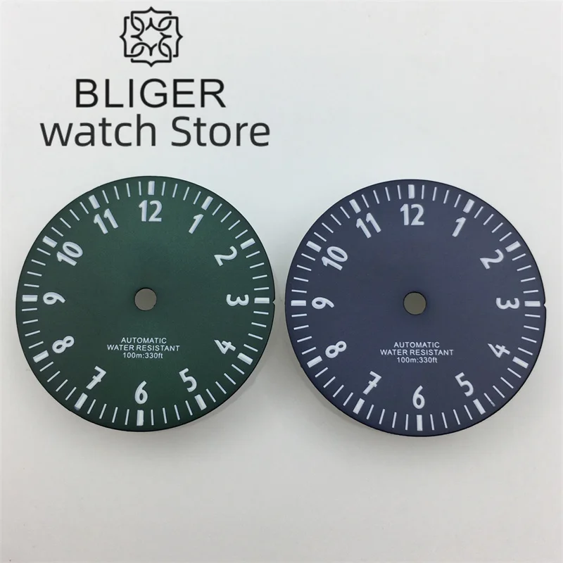 BLIGER 29mm Dateless Window Digital Mark Dial Green Luminous NH35 NH36 MIYOTA 8215 MINGZHU2813 PT5000 ETA2824 2836 Movement