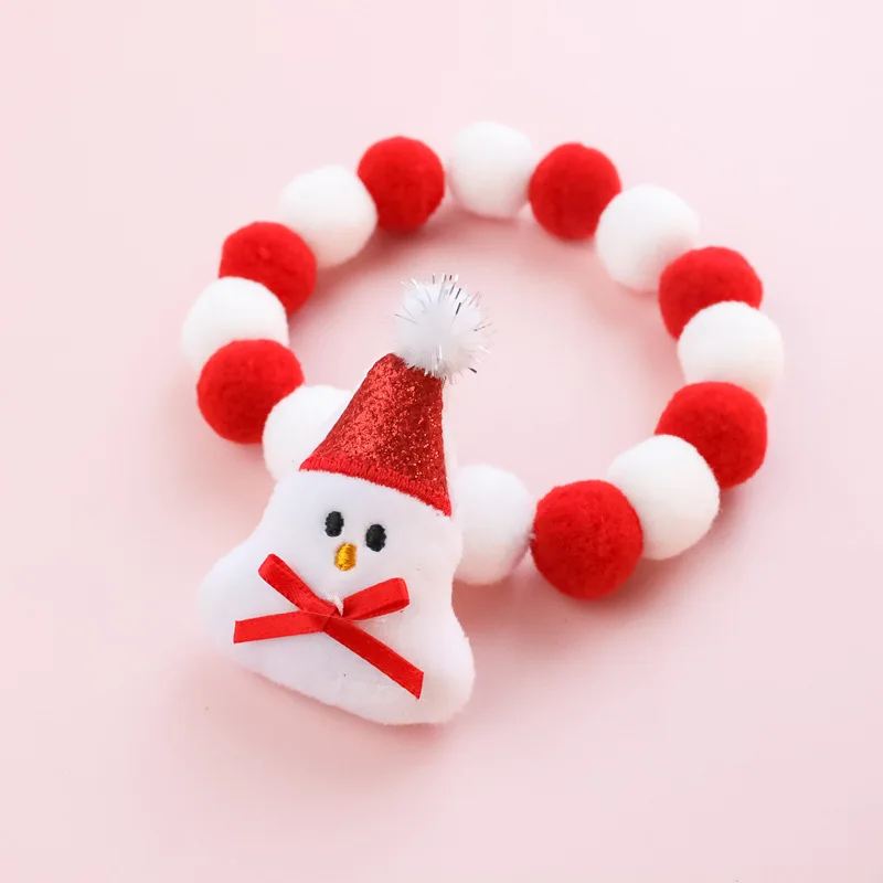 New Whoelsale Christmas Day Hairball Pet Collar Fashion Pet Cat Dog Bow Decoration Santa Claus Snowman Bell Accessories Necklace