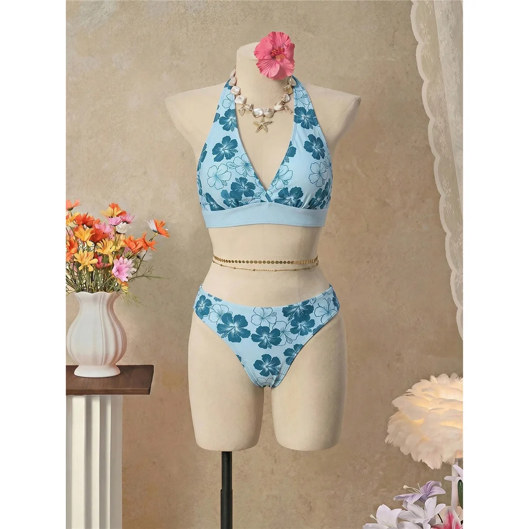 S - XL Mit Rock, Polka-Dot-Blumen-Bikini, Damen-Badebekleidung, dreiteiliges Bikini-Set, Badeanzug, Badebekleidung, Schwimmbekleidung V8518 – Detail 13