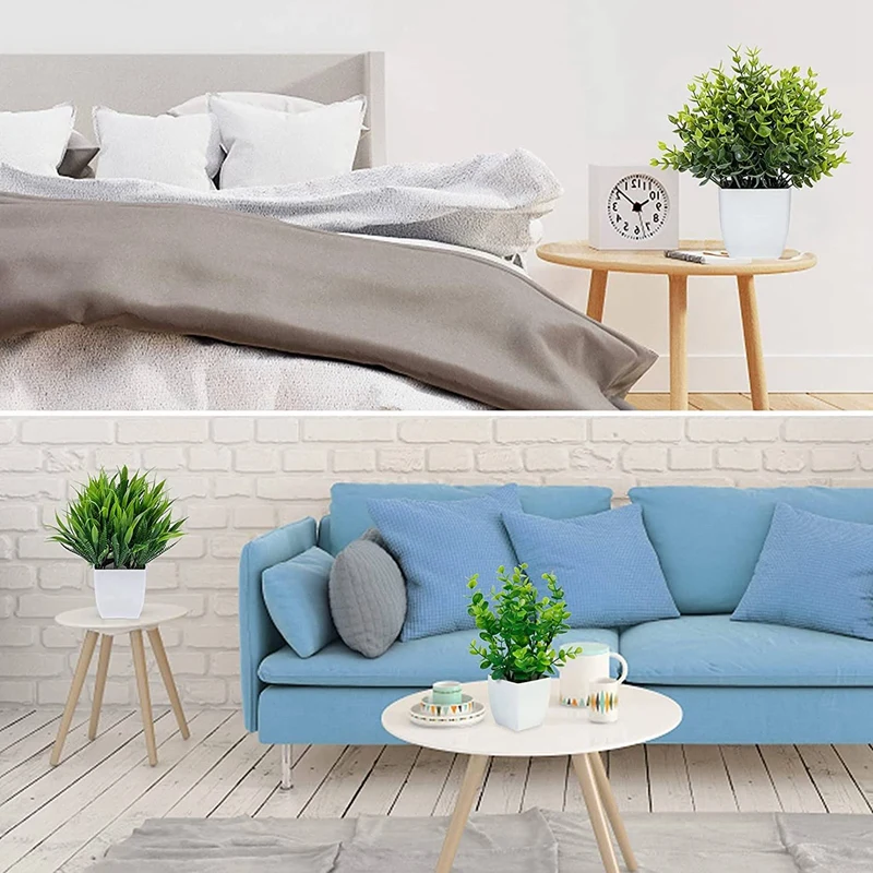 نبات الأوكالبتوس الاصطناعي في الأواني ، نباتات صناعية صغيرة بوعاء ، مشد عشب القمح البلاستيكي الصغير الداخلي ، 6 عبوات