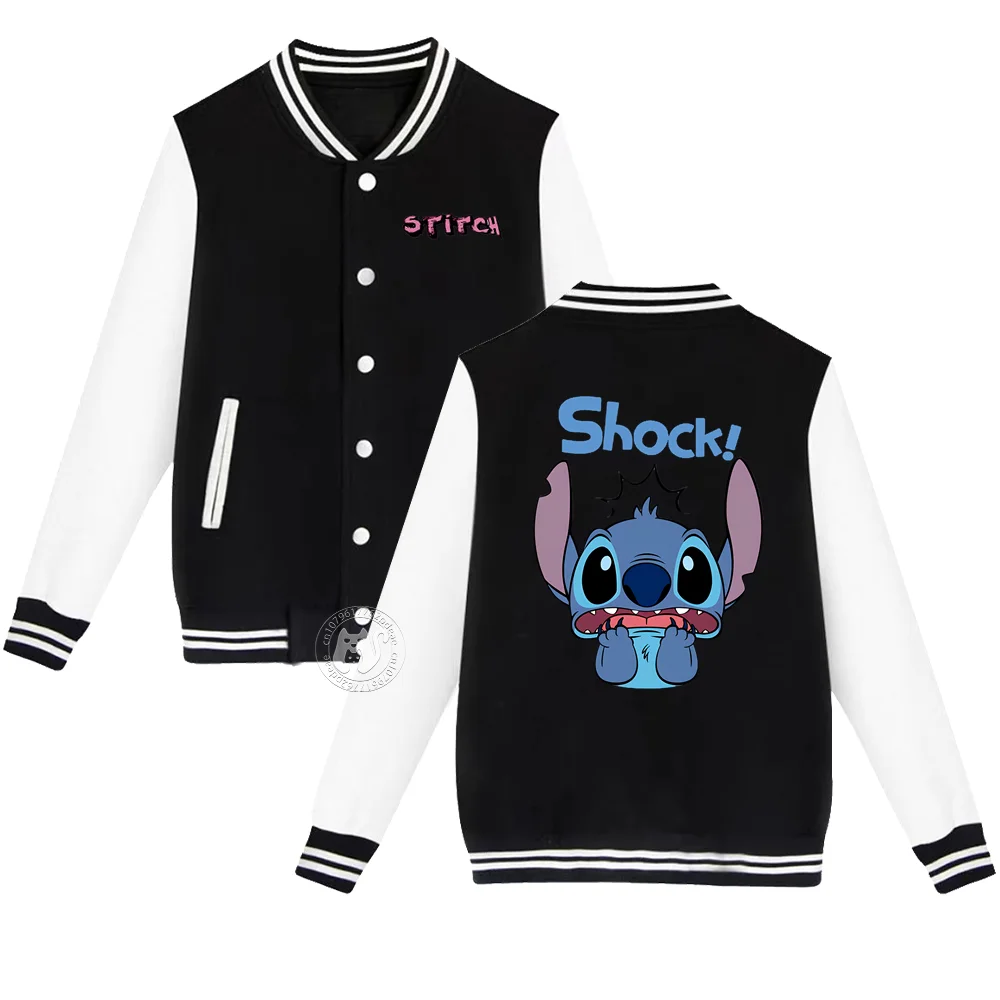 Shocked Disney Stitch Cartoon printed children\'s Fall/Winter Boys Girls Casual fashion comfortable warm Cardigan baseball jersey