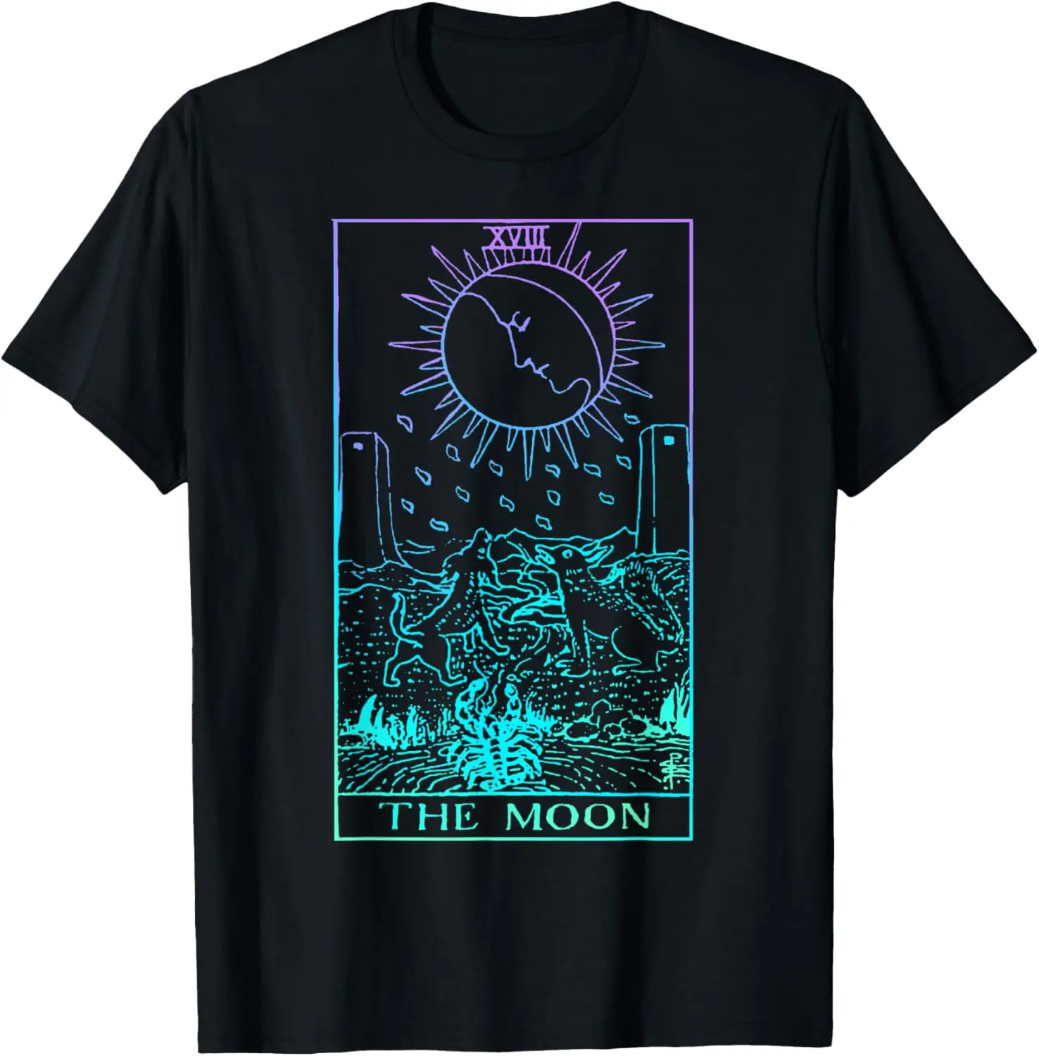 The Moon Tarot Card Rider Waite Witchy T-Shirt 100% Cotton Trendy Y2K Short-Sleeve Tee-Soft, Quick-Drying, Moisture-Wicking;