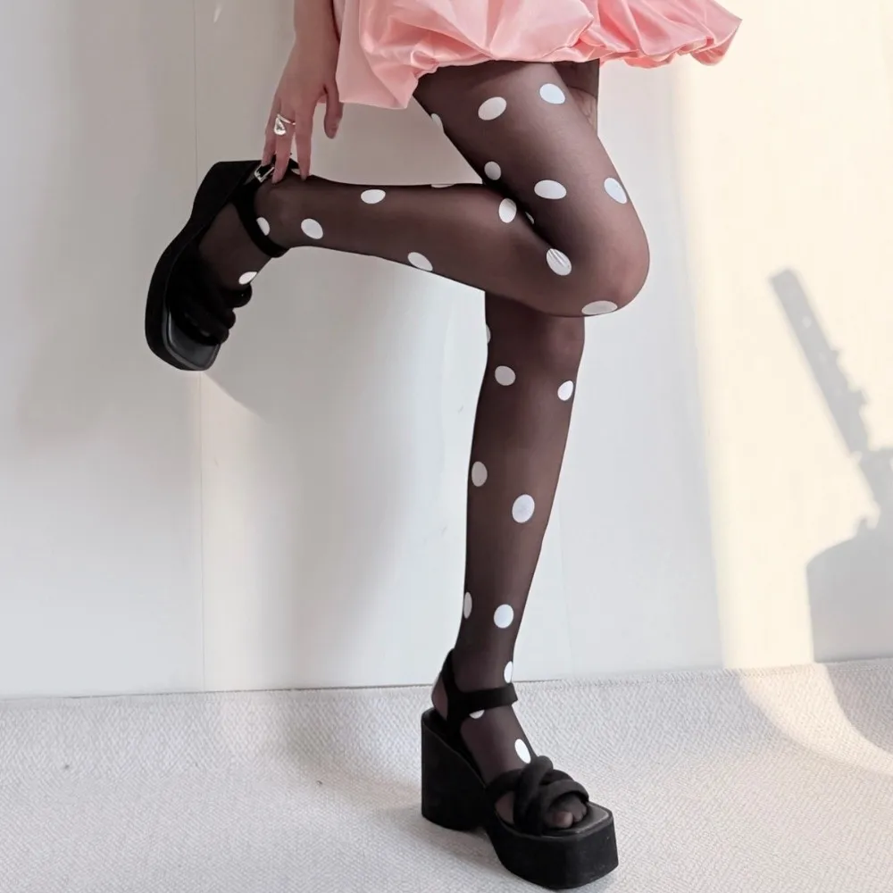 Sweet Colorful Polka Dot Stockings Seamless Breathable Large Dot Pantyhose Thin Slimming Y2K Retro Silk Stockings Party