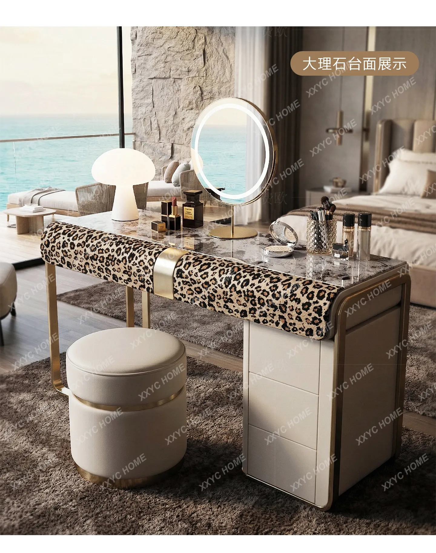 Light luxury makeup table custom  senior leopard print cow fur marble dressing table