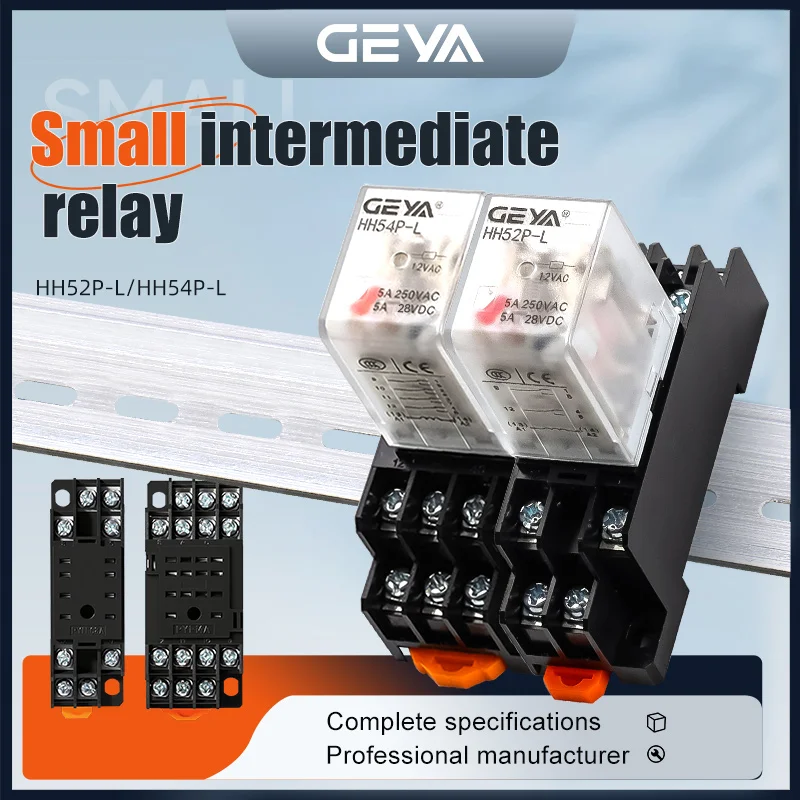 

GEYA Small Intermediate Relay Electromagnetic Relay Coil Power Relay 8 Pins 14pins With Socket Base DIN Rail 4NO 4NC 220V DC/AC