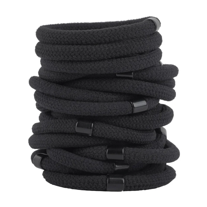 10Pcs/Bag Black Flocked Hair Ties Basic Elastic Hair Bands Soft No Damage Hair Rubber Ponytail Holders