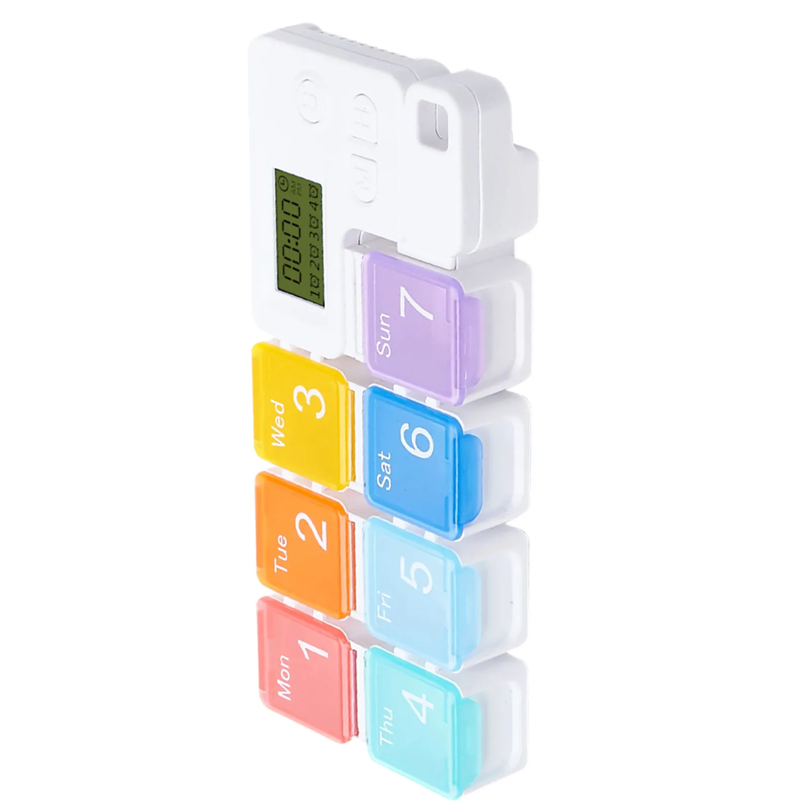 

1Pcs Storage Case 7-Slot Portable Pill Organizer with Visual Color Lids Alarm Timer Function Missed Dose