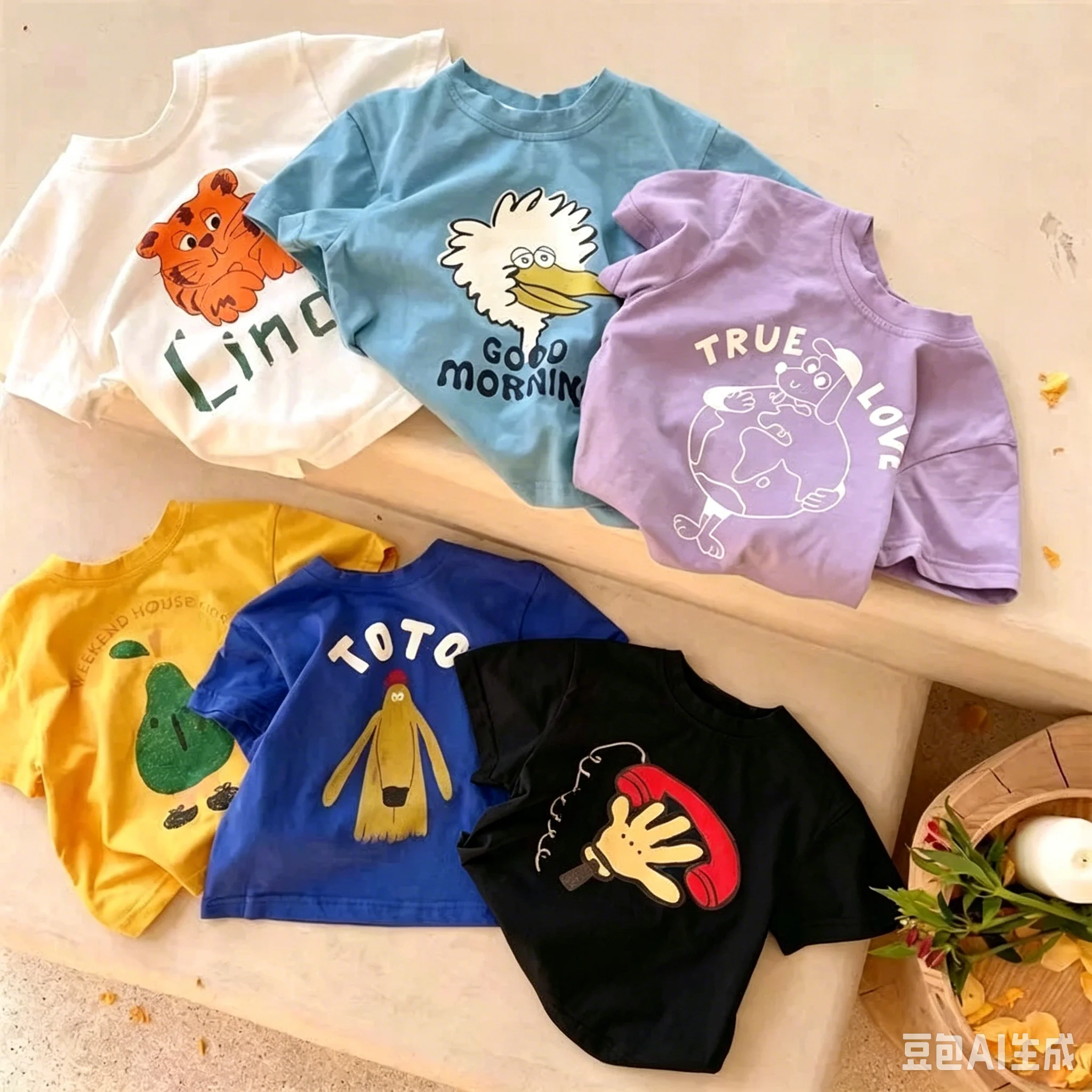 Latest children's fashionable pure cotton T-shirt - cute cartoon-style soft and comfortable boys' and girls' tops view 2