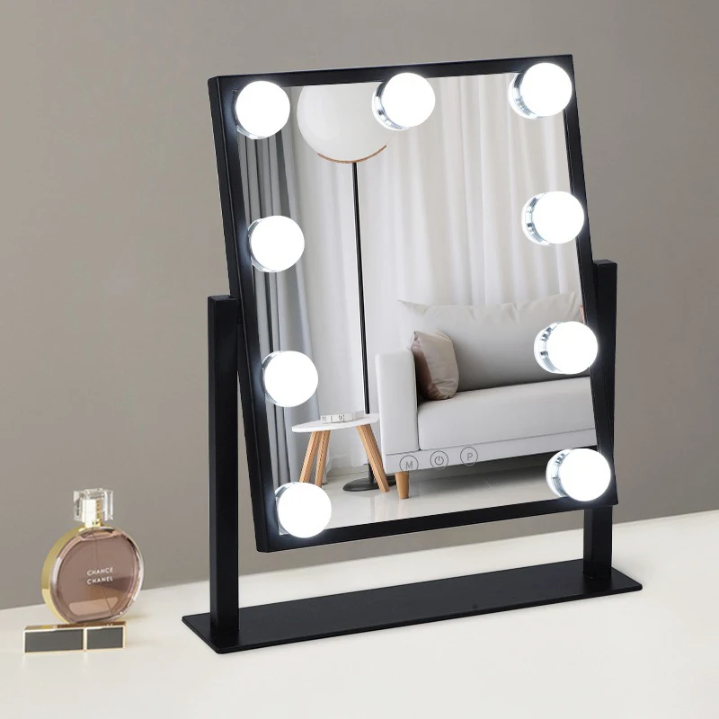 

Portable Desktop Make Up Cosmetic Rectangle Table Makeup Vanity Mirror With Dimmable Bulbs