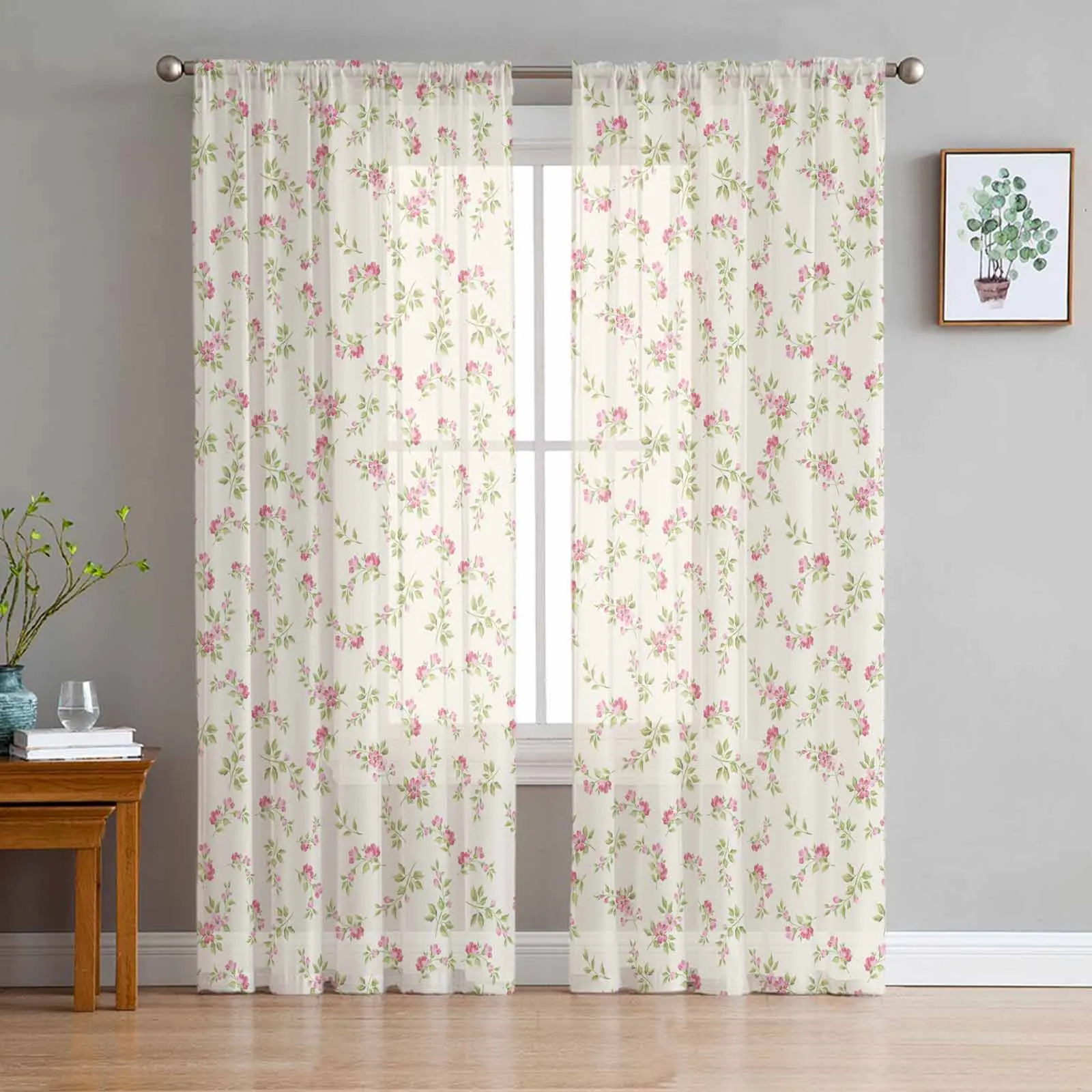 

Rural Retro Rose Flowers Sheer Curtains for Living Room Bedroom Window Treatment Kitchen Chiffon Curtain