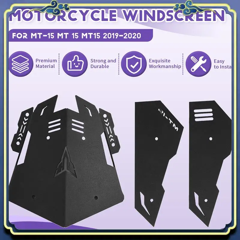 

AU16-Motorcycles Windscreen Windshield For Yamaha MT-15 MT 15 MT15 2019-2020 Aluminum Alloy Screen Accessories Black
