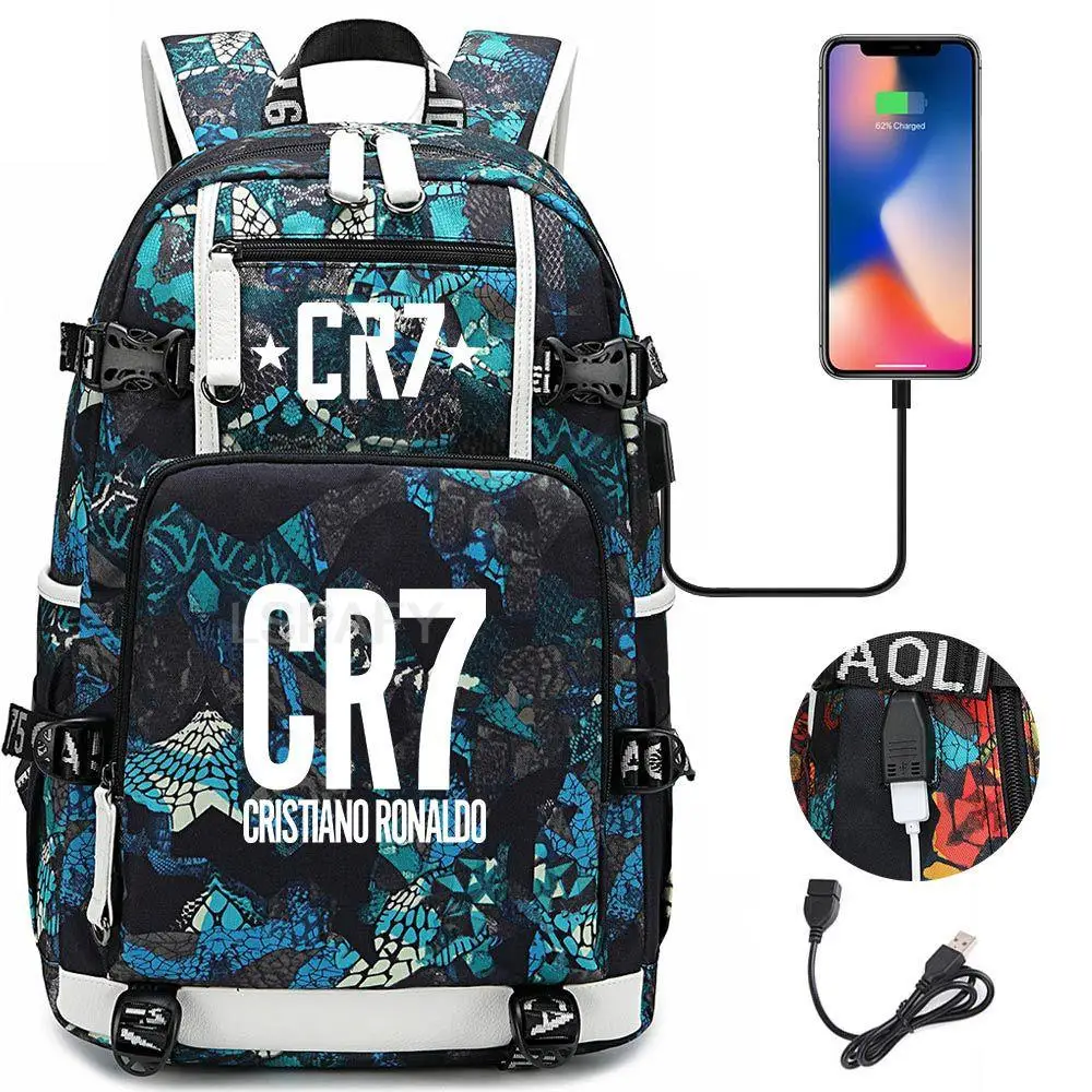 Football Ronaldo CR7 Backpack Men Women Large-capacity School Bag USB Charge Multi-function Backpack Students Laptop SchoolBags