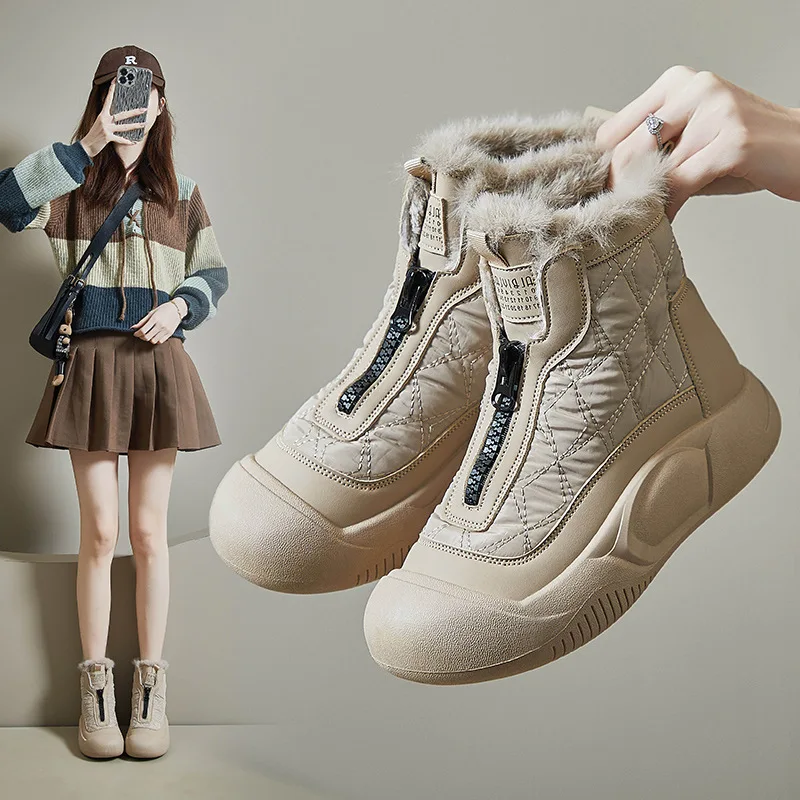 

TOPHQWS 2025 New Autumn Winter Snow Boots For Women Plus Velvet Keep Warm Shoes Casual Thicken Ladies Platform Ankle Boots