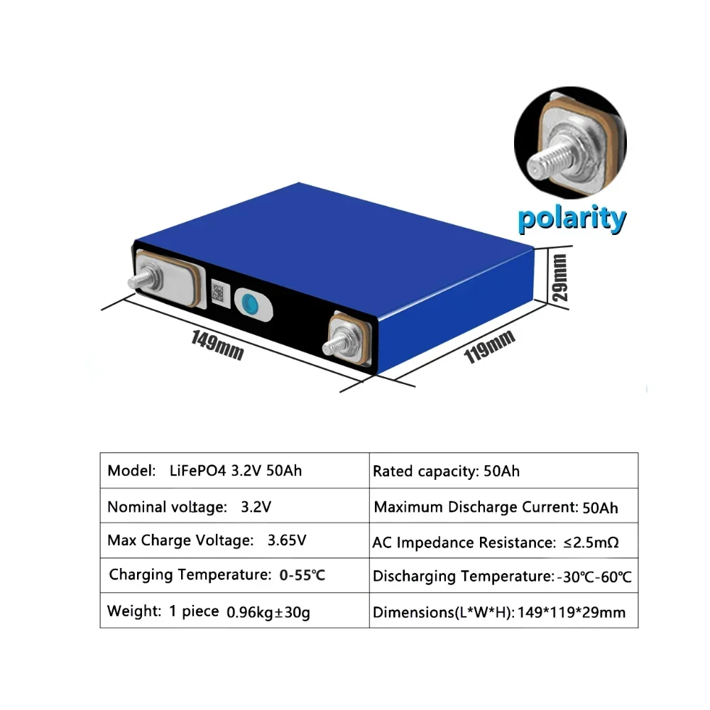 3.2V 50Ah Lifepo4 New Rechargeable Battery Pack Solar Energy System for Boats and RV Golf Cart