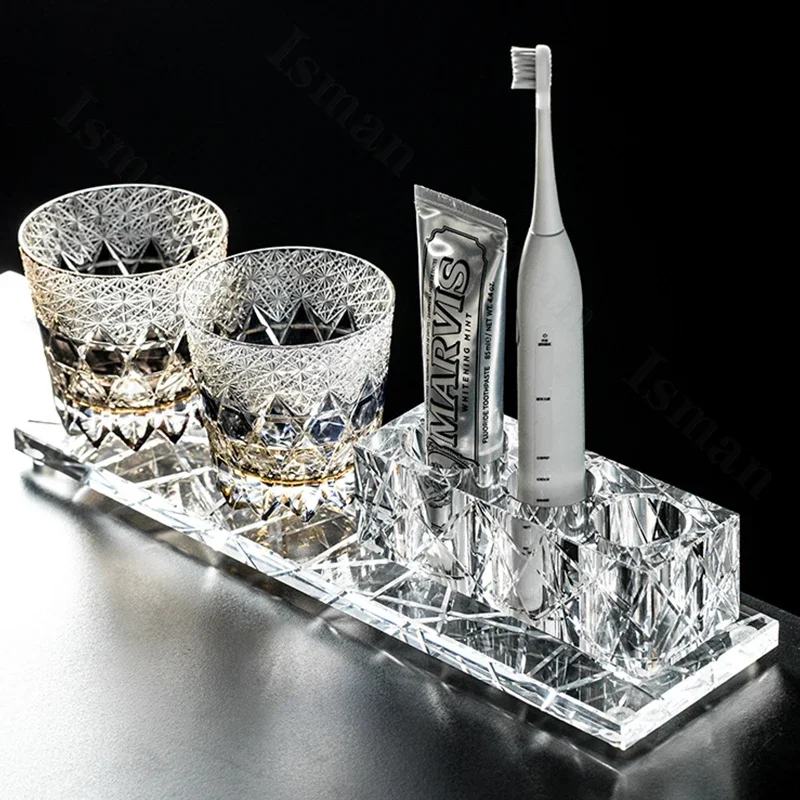 Advanced Crystal Toothpaste Dispenser Bathroom Accessories Set Luxurious Villa Glass Toothbrush Cup Bathroom Decor Storage Tray