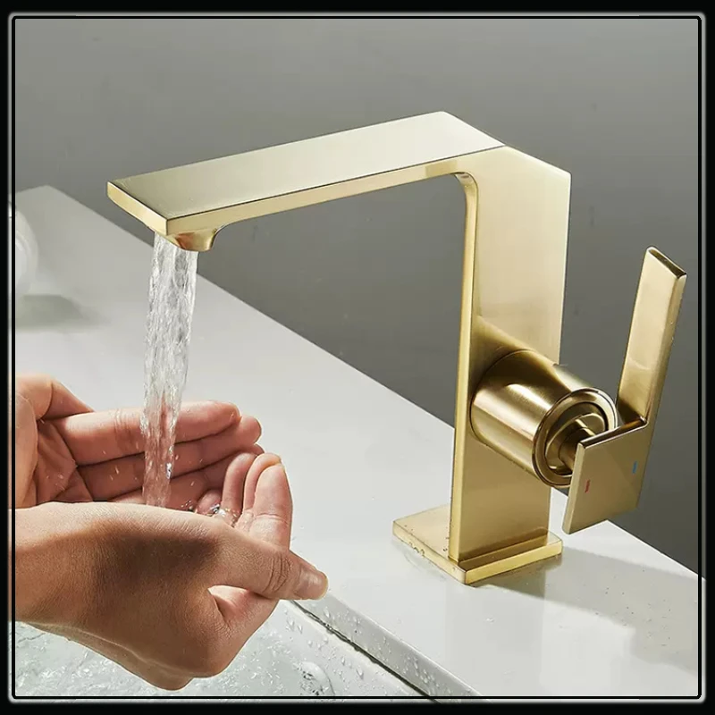 

Luxury Bathroom Basin Faucet Brushed Gold Waterfall Faucet Black Brass Kitchen Sink Mixer Tap Hot and Cold Vanity Tap Elbow Tap