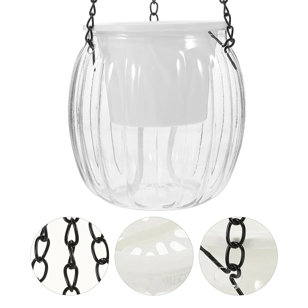 2Pcs Self Watering Hanging Planters Clear Transparent for Indoor Plants Modern Plastic Hanging Basket with Reservoir System