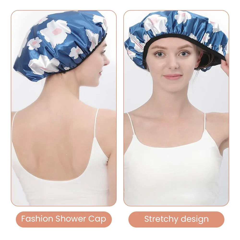 Triple Layer Large Shower Cap Reusable Bath Caps Long Thick Hair Waterproof Washable Soft Bathing Caps for Women Men Hair Care