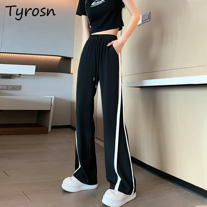 Pants Women Side Striped Wide-leg Casual Autumn Korean Style New Straight Drape Contrast Color Couple Streetwear Sporty Trousers