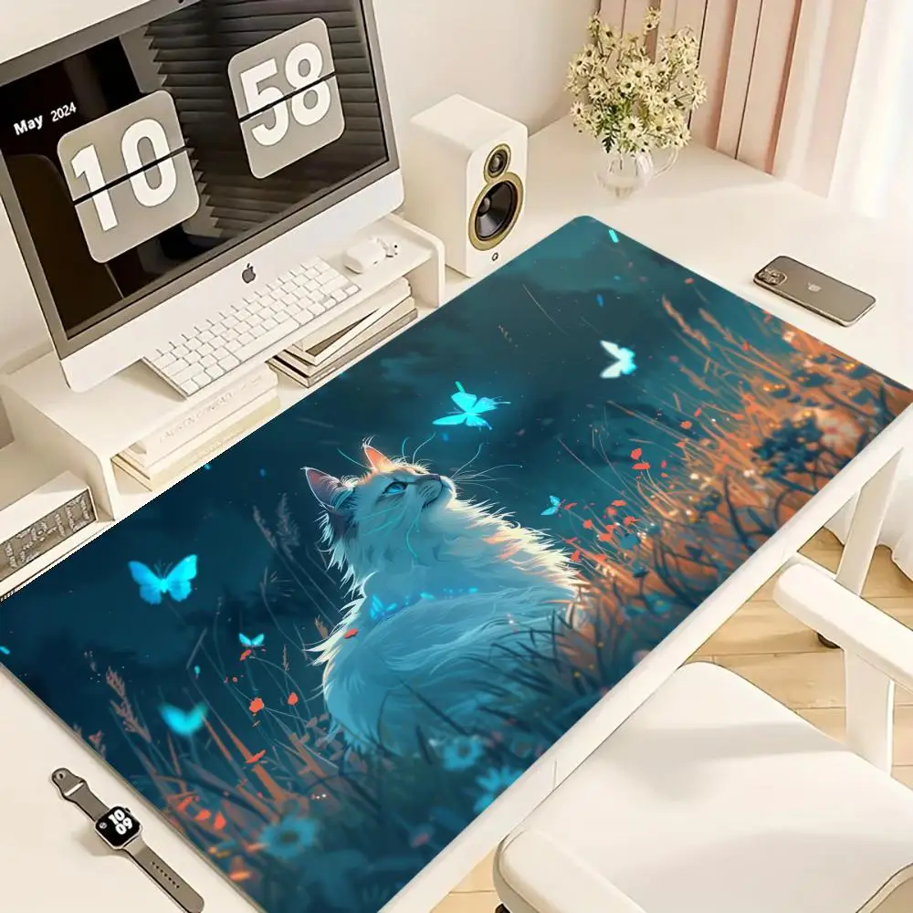 

Коврик для мыши с милым котом в стиле аниме, большая резиновая основа, противоскользящие аксессуары для ПК, настольные аксессуары, коврик для мыши для офисов и геймеров, коврик для клавиатуры, декоративный коврик