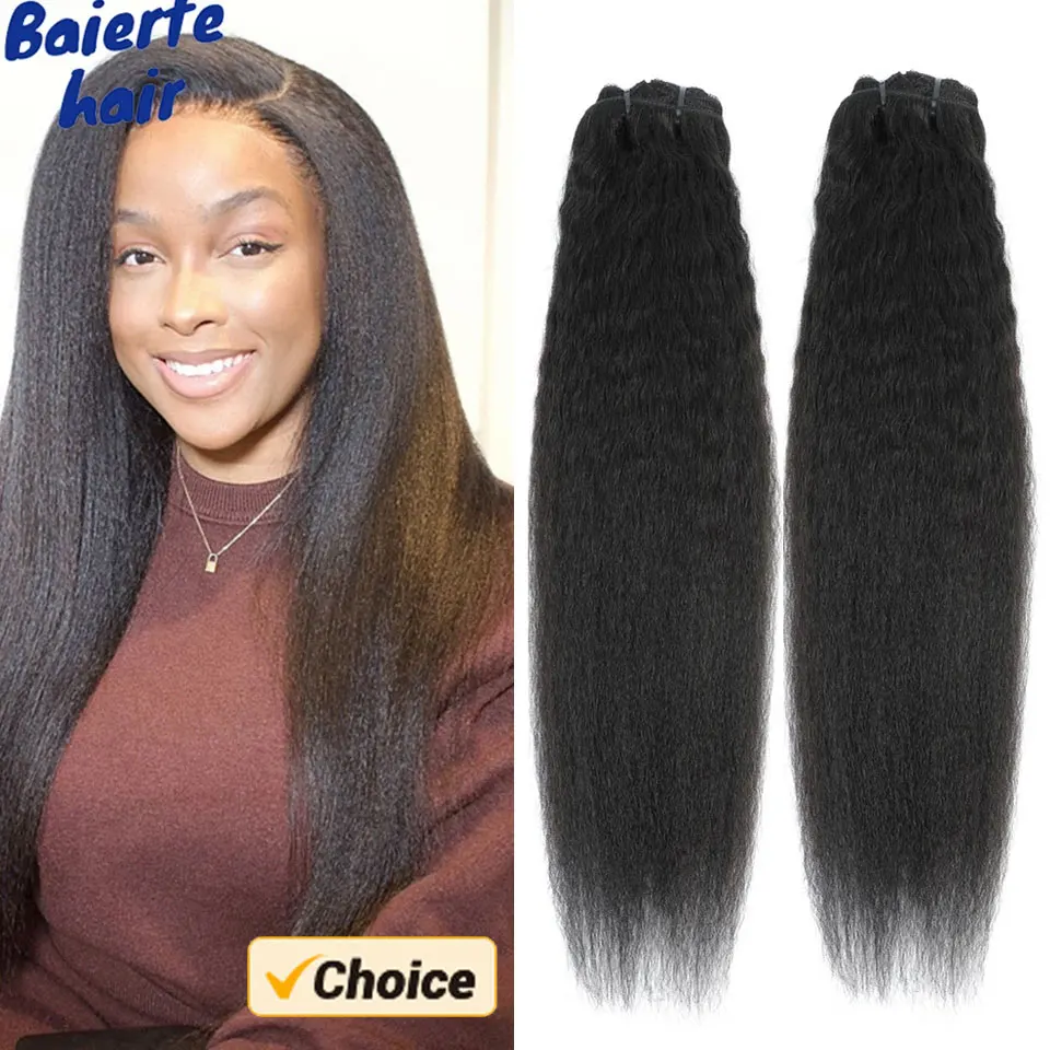 Pacote de Cabelo Humano Brasileiro Kinky Straight 3/4 Peças, Extensões de Cabelo Humano Yaki Straight 10-30 Polegadas, Pacote de Cabelo Remy em Promoção para Mulheres Negras
