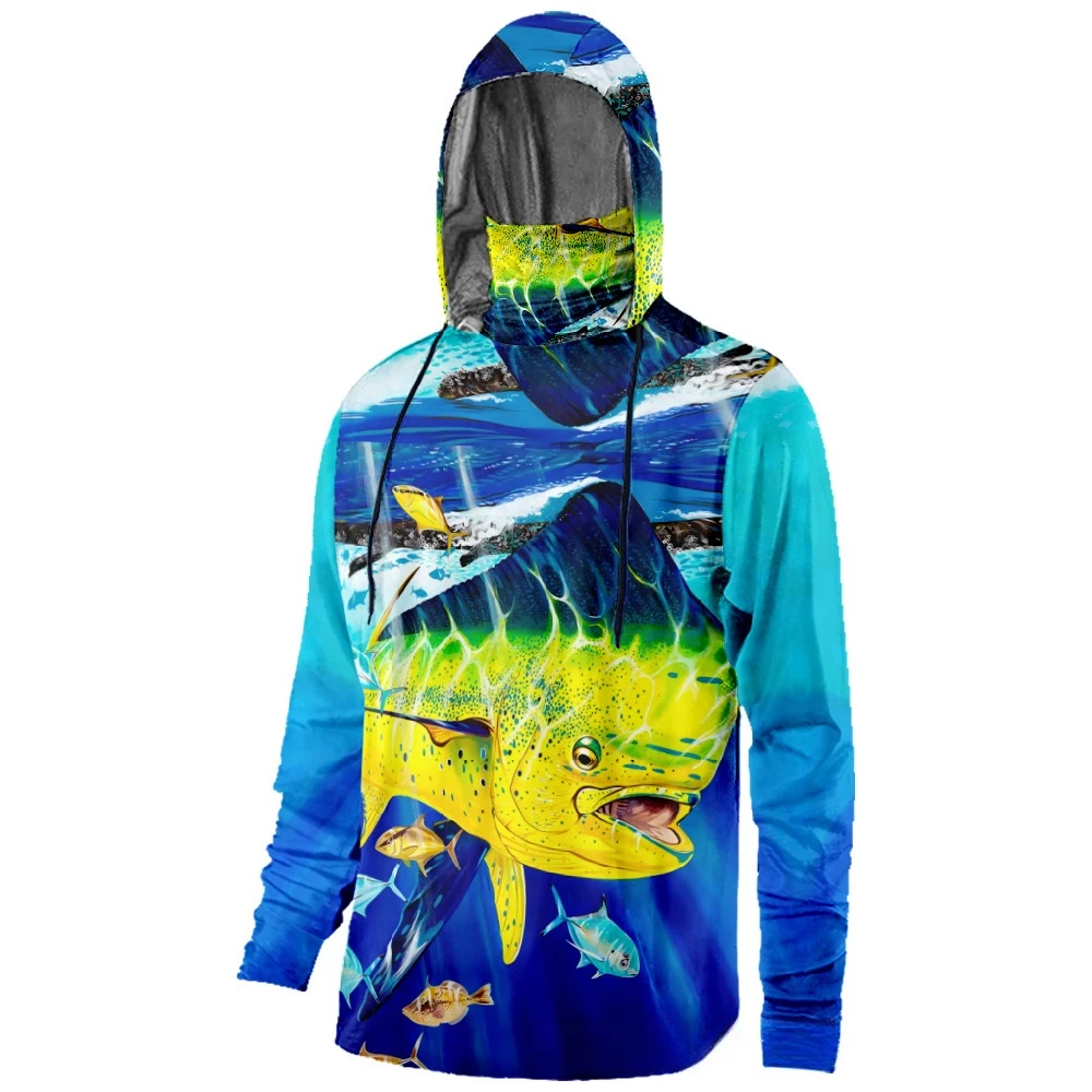 Mens Fishing Clothing Bass Tuna Swordfish Trout Printed Sun Protection Face Mask Hoodies Outdoor Sports Breathable Clothes