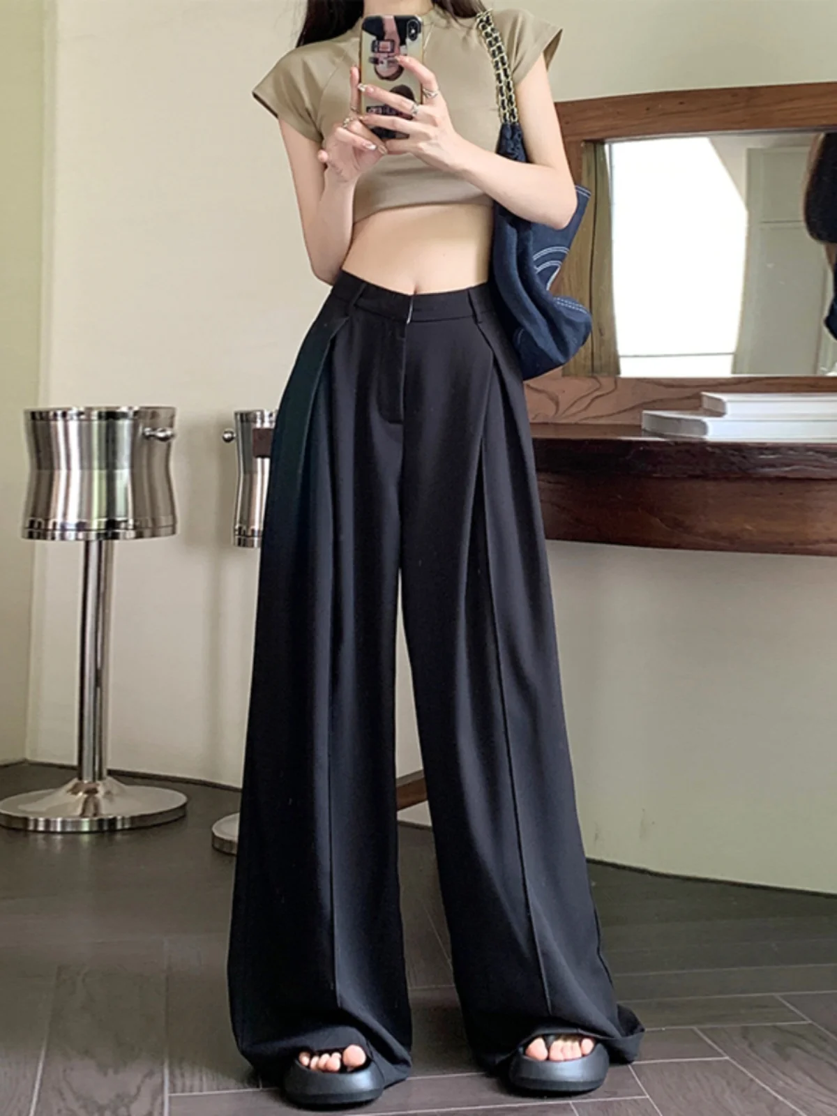 

2025 Autumn New High-end Suit Casual Pants Women's Khaki Wide Leg Pants Loose High Waisted Hanging Pants Floor Pants