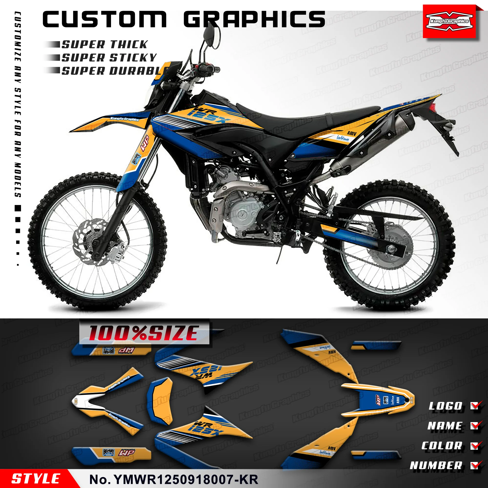 

KUNGFU GRAPHICS Racing Sticker Wrap Design для Yamaha WR125R 125X WR125SM WR155R 09 10 11 12 13 14 15 16 17 18, YWR 1250918007 -KR