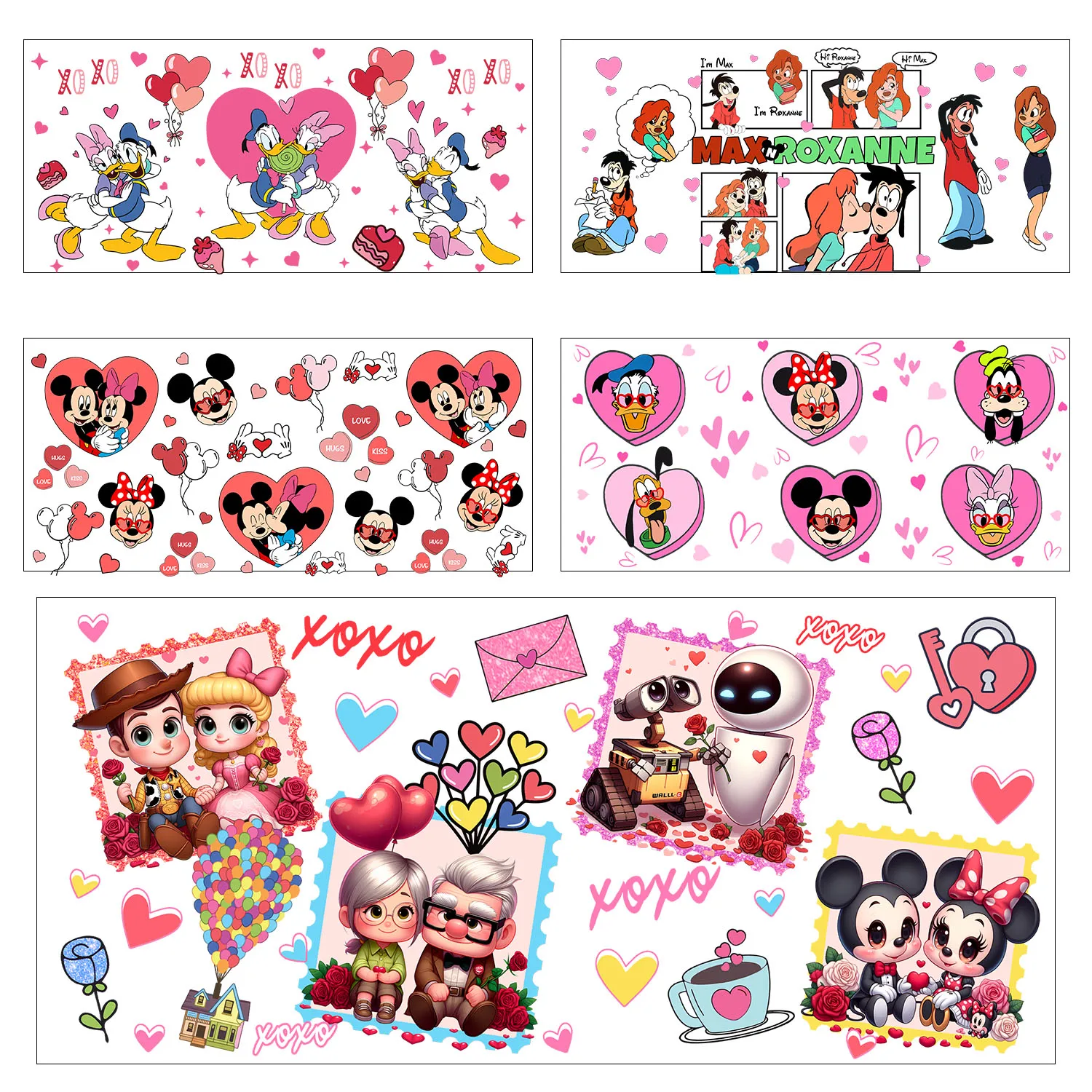 

XOXO Valentine Minnie Mickey Easy peel waterproof DIY Decals 3D transfers uvdtf stickers 16oz uv dtf tumbler cup wraps sticker
