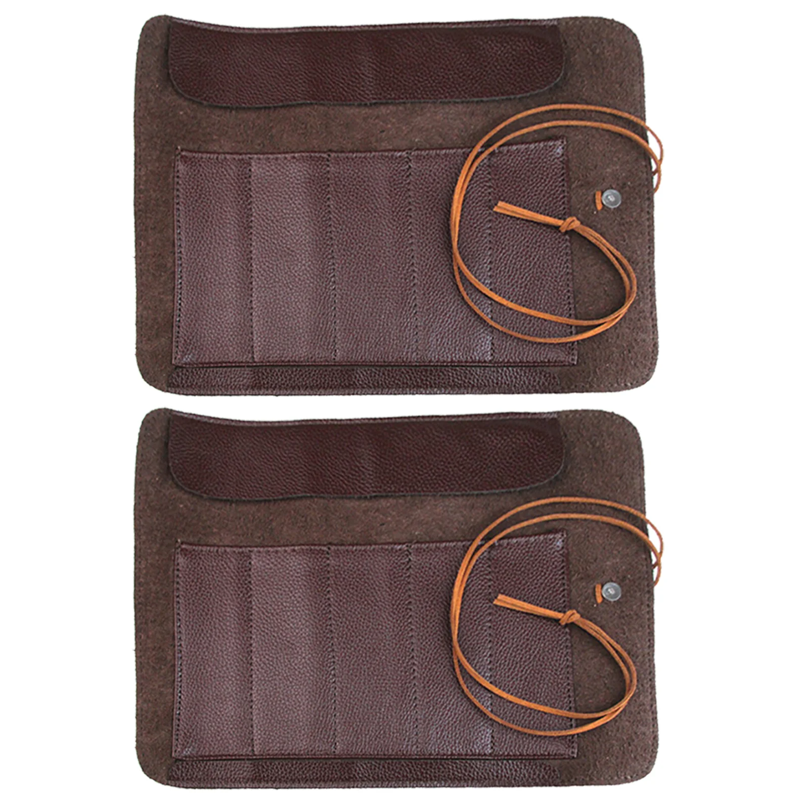 

2 pcs Seal Carving Knife Roll Up Bag Brown Premium Imitation Multi Pocket Storage Organizer For Tools Craftsmen Portable
