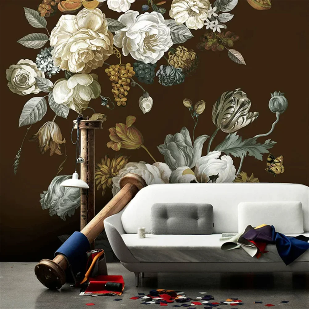 

Custom 3D Silk Cloth Wallpaper Waterproof Canvas Murals Pastoral Floral Oil Painting Mural 3D Wall Stickers for Home Decor