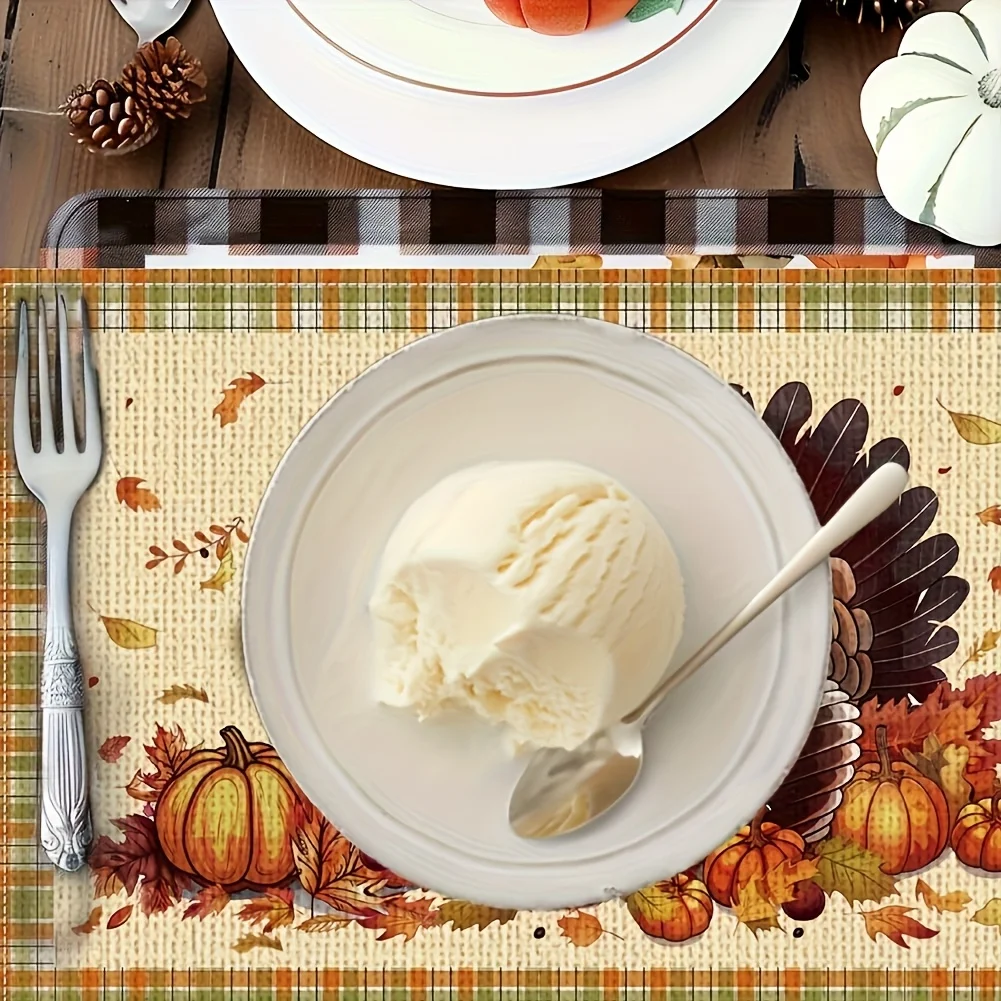 4 قطع من مفارش تركيا لعيد الشكر، مفارش ألوان مائية على طراز المزرعة على شكل يقطين الخريف لحفلات عيد الشكر