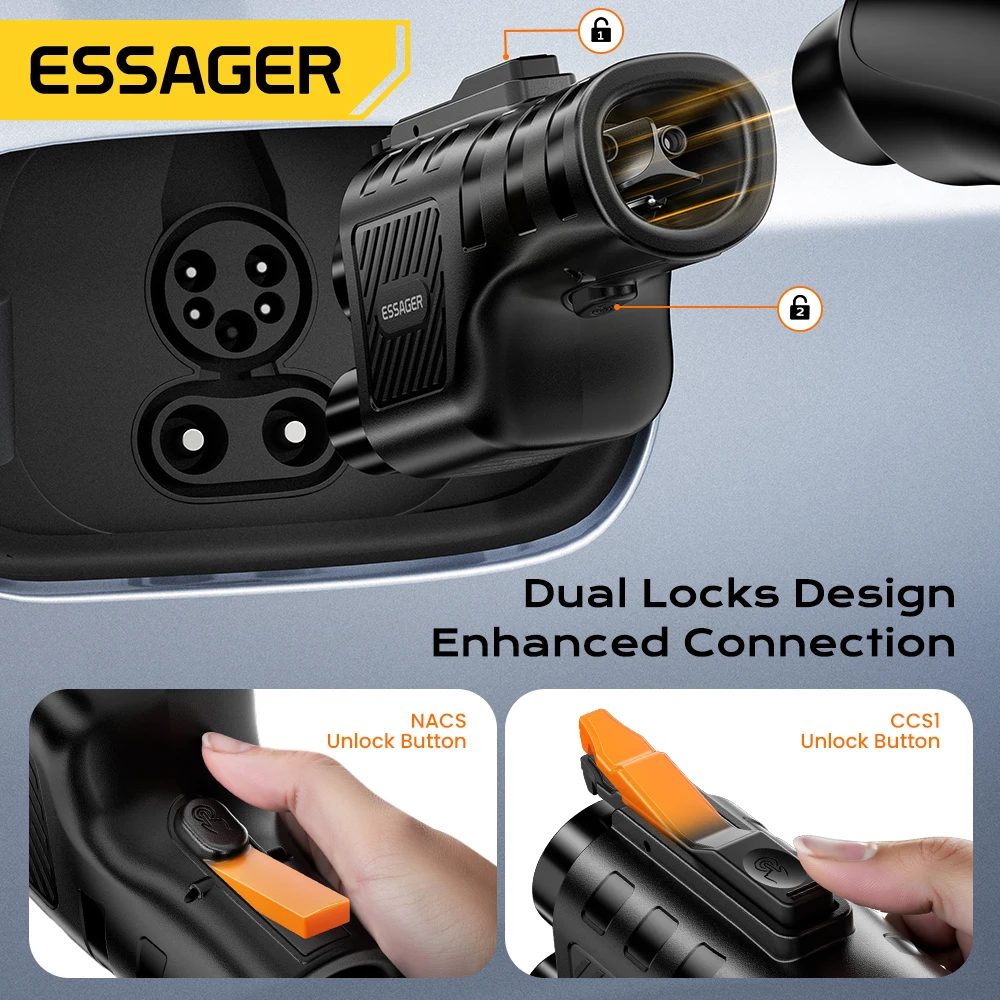 볼보 포드용 자동 잠금 기능이 있는 Essager NACS-CCS1 어댑터 고속 충전 - 테슬라 슈퍼차저 V1-V4 DC 충전 어댑터 썸네일 5