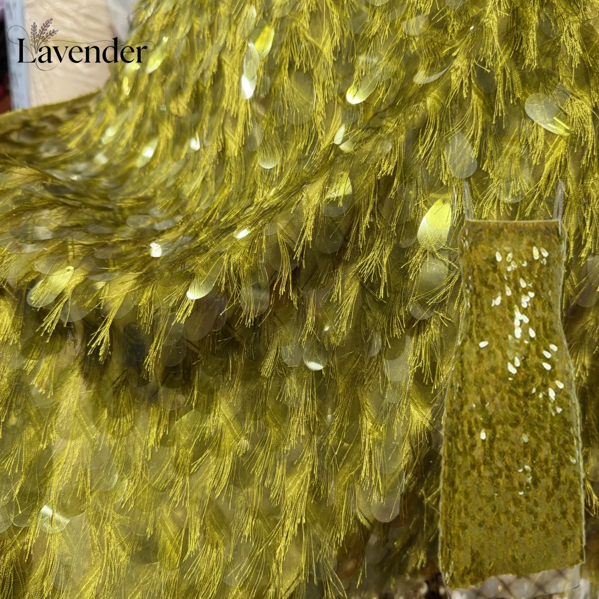 

New Green Sequin Tassel Fringe Fabric Shaggy Designer Cloth for Wedding Dresses Evening Gowns Stage Costumes DIY Sewing Craft