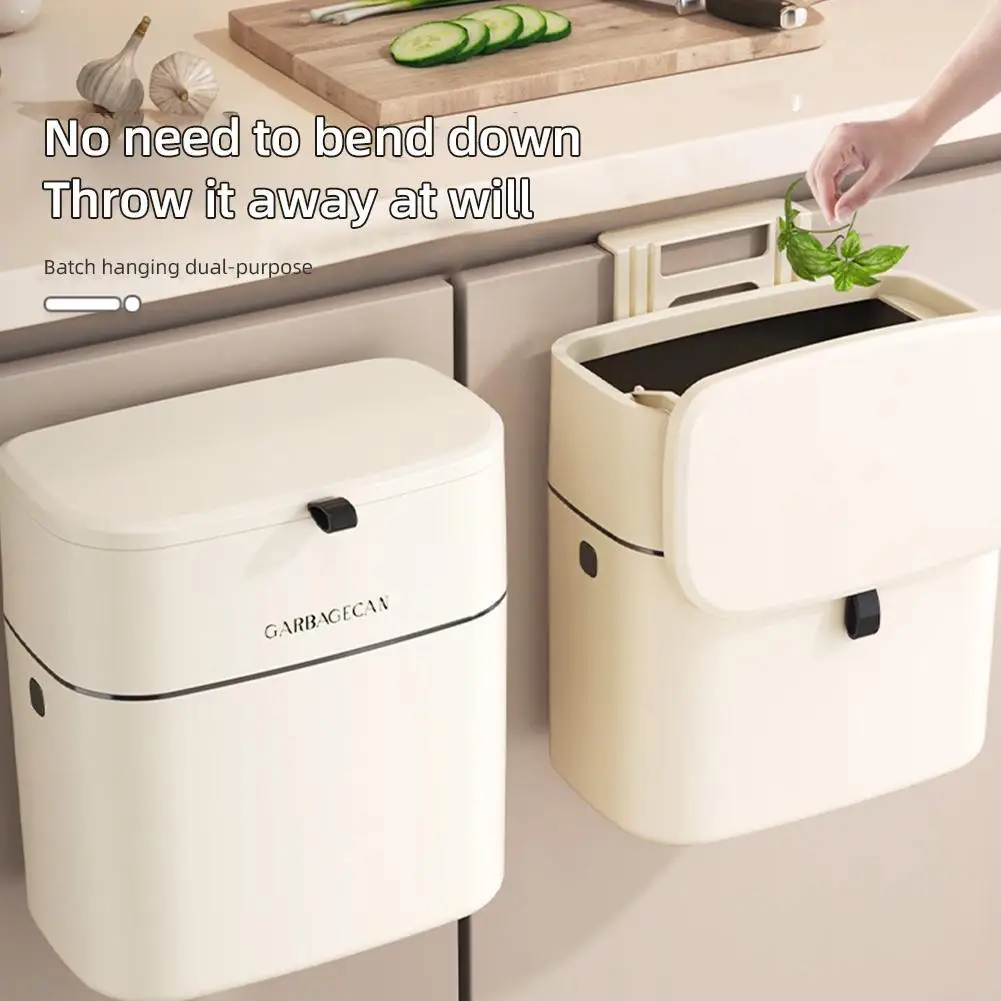 Kitchen Wall Mounted Trash Can Household High-looking Square Cracks With Lid Wastebasket Punching No Large Garbage Can M8D3