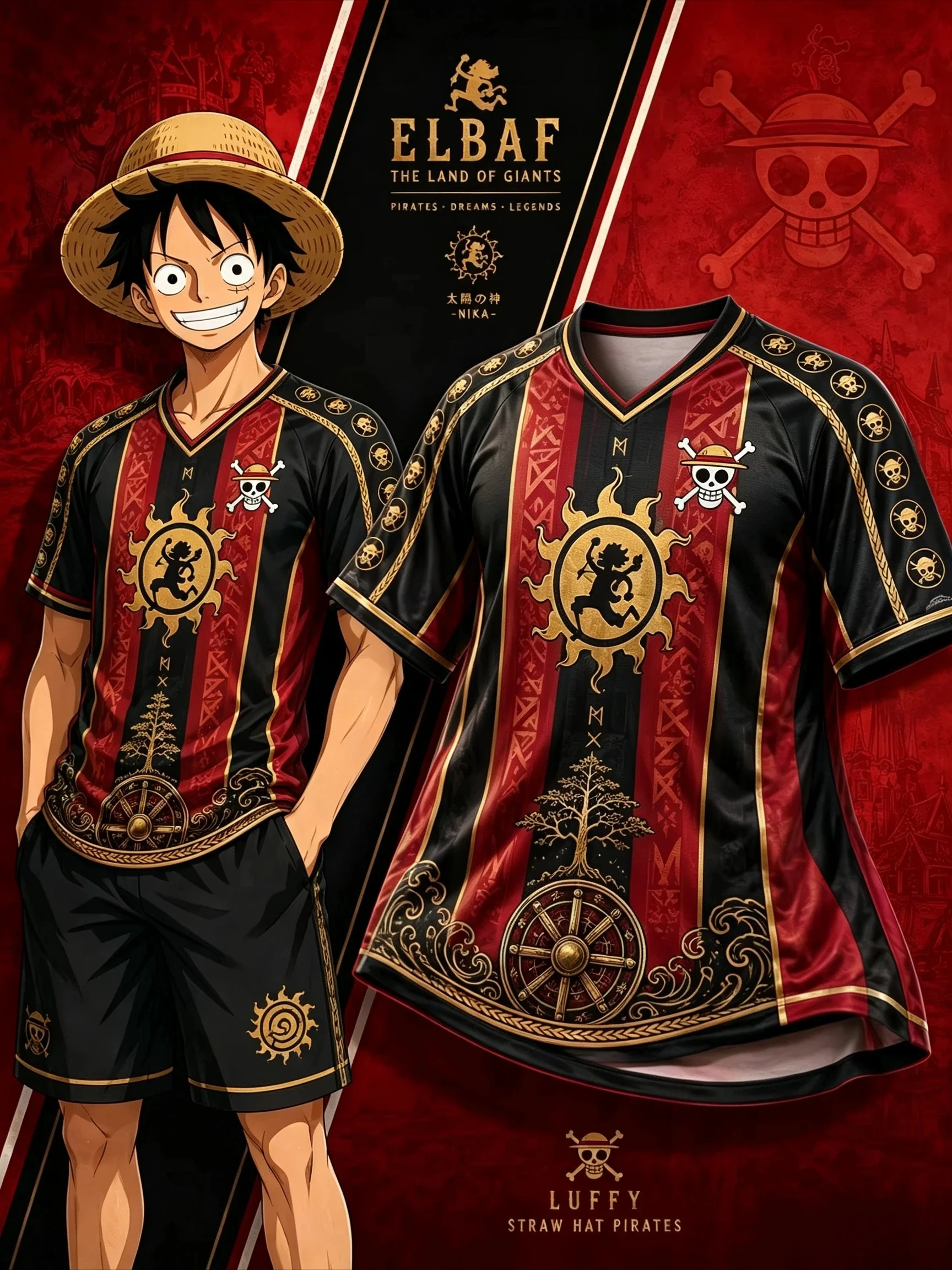2026 Neutral One Piece Luffy Nika Anime Sports Shirt Harajuku Streetwear Straw Hat One Piece Pattern Breathable Mesh T-shirt