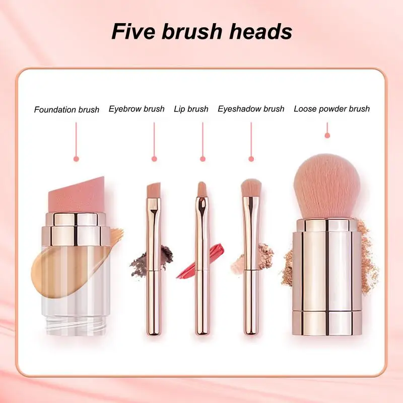 Ensemble de pinceaux de maquillage portables 5 en 1, Kit de pinceaux pour fard à paupières de voyage, correcteurs de poudre de fond de teint, applicateur d'ombre à paupières, outils de beauté