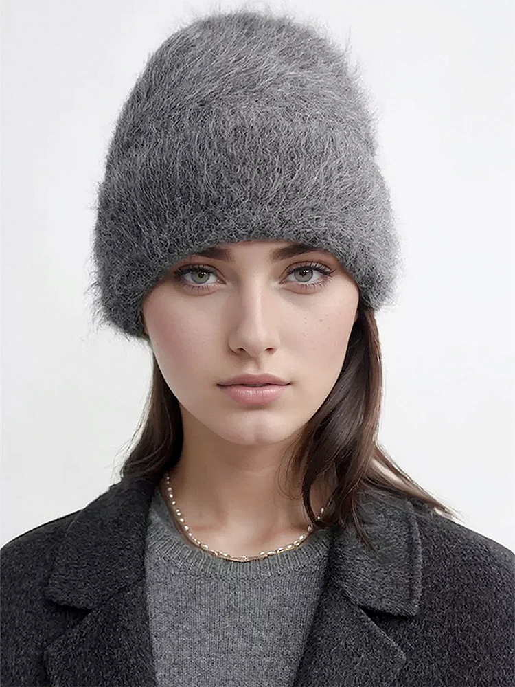 

Fluffy Alpaca Wool Beanies Women Warm Knitted Hat Winter Bonnet Soild Colour Autumn Winter