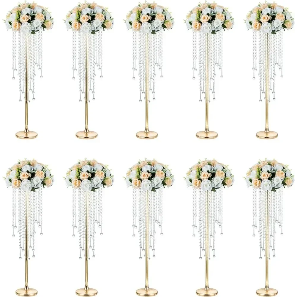 

Gold Vases for Weddings 10 Pcs 29.5in Tall Crystal Flower Stand Centerpieces Vases Designed for Living Room Vase, Weddings Decor