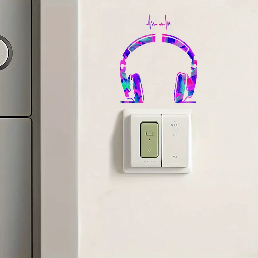 Headphone Switch Sticker RGB Design Self-Adhesive Outlet Cover Vibrant Wall Decal Trendy Room Decor Creative DIY